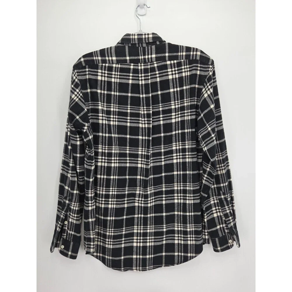Polo Ralph Lauren Mens Large Black Cream Plaid Flannel Shirt Button Down Pocket